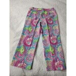 ISLAND REPUBLIC Woman' Pink, Green & White Cotton Capri Bohemian   - Size 10
